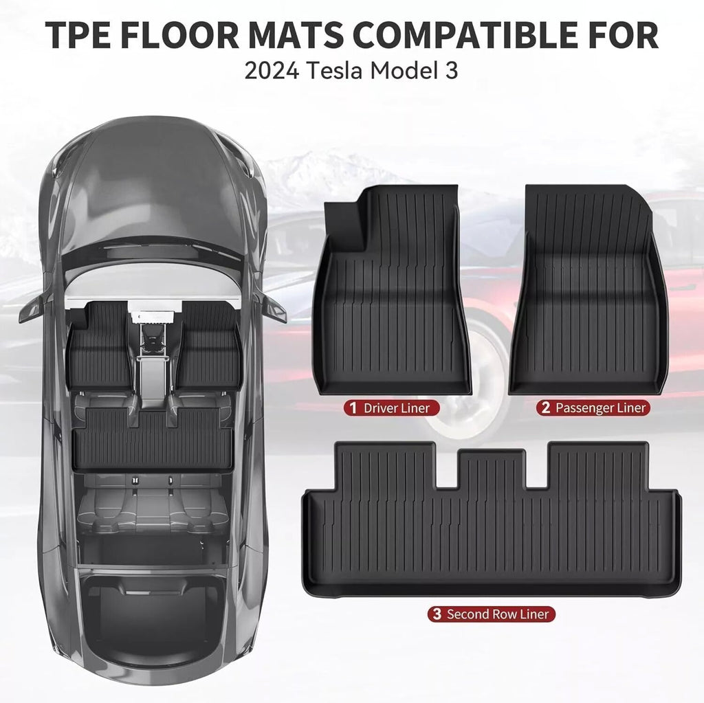 YITAMOTOR® All Weather 3D Molded Floor Mats for 2024 Tesla Model 3 Highland 3PCS TPE Liners