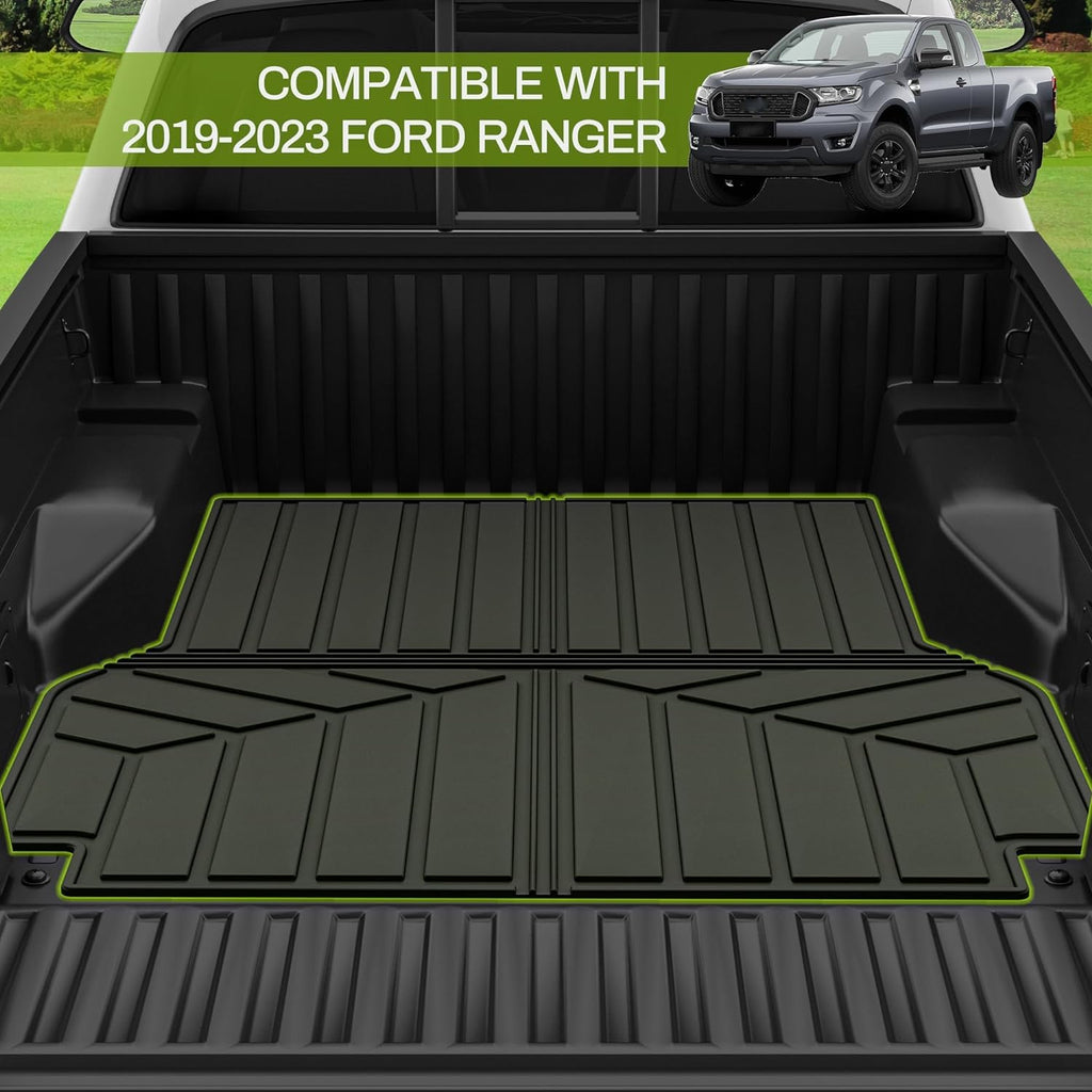 Alfombrilla de cama compatible con Ford Ranger SuperCrew Cab 2019-2023, cama corta de 5 pies, forro de caja de camioneta para accesorios Ford Ranger, accesorios de protección para todo tipo de clima, alfombrillas para cama de camión