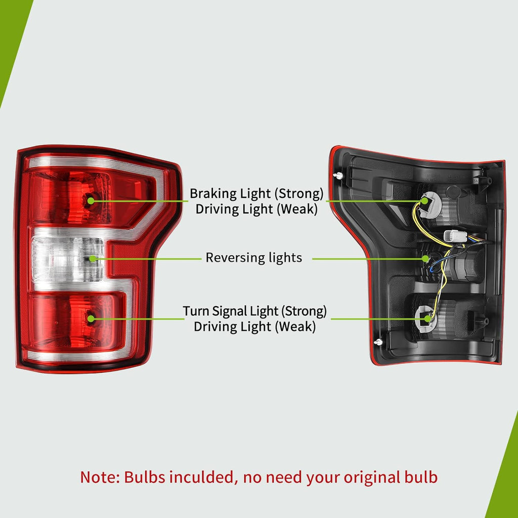 YITAMOTOR® Conjunto de luz trasera compatible con Ford F150 18-20 Reemplazo OE halógeno con bombillas y arnés Luz trasera de freno roja Lámpara trasera - Lado derecho