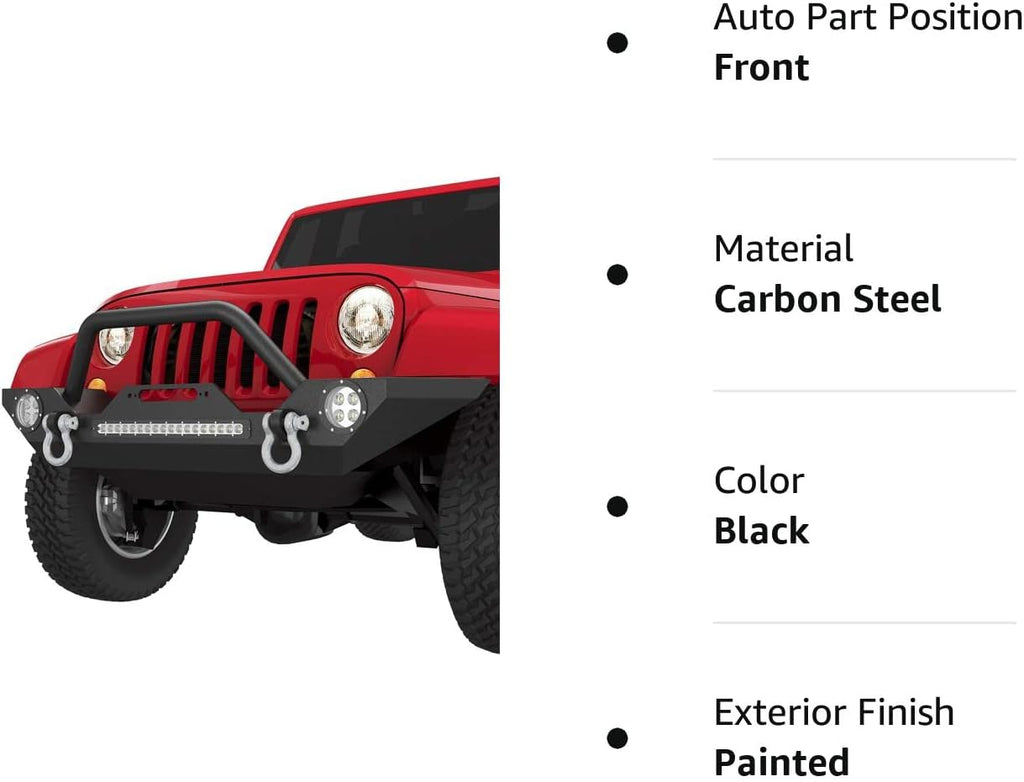 YITAMOTOR®  Rock Crawler Front Bumper Compatible with 07-18 Jeep Wrangler JK and JK Unlimited, Built-in 90W LED Light Bar w/ 2x 60W Fog Light, Wiring Harness, Winch Plate and D-rings Textured Black