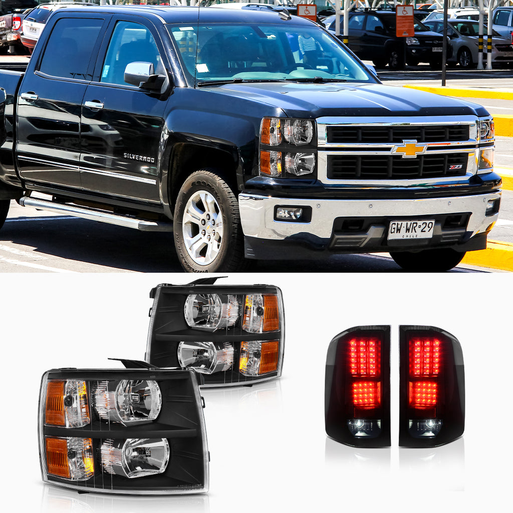 YITAMOTOR® Reemplazo de faros delanteros + luces traseras Chevy Silverado 2007-2014 