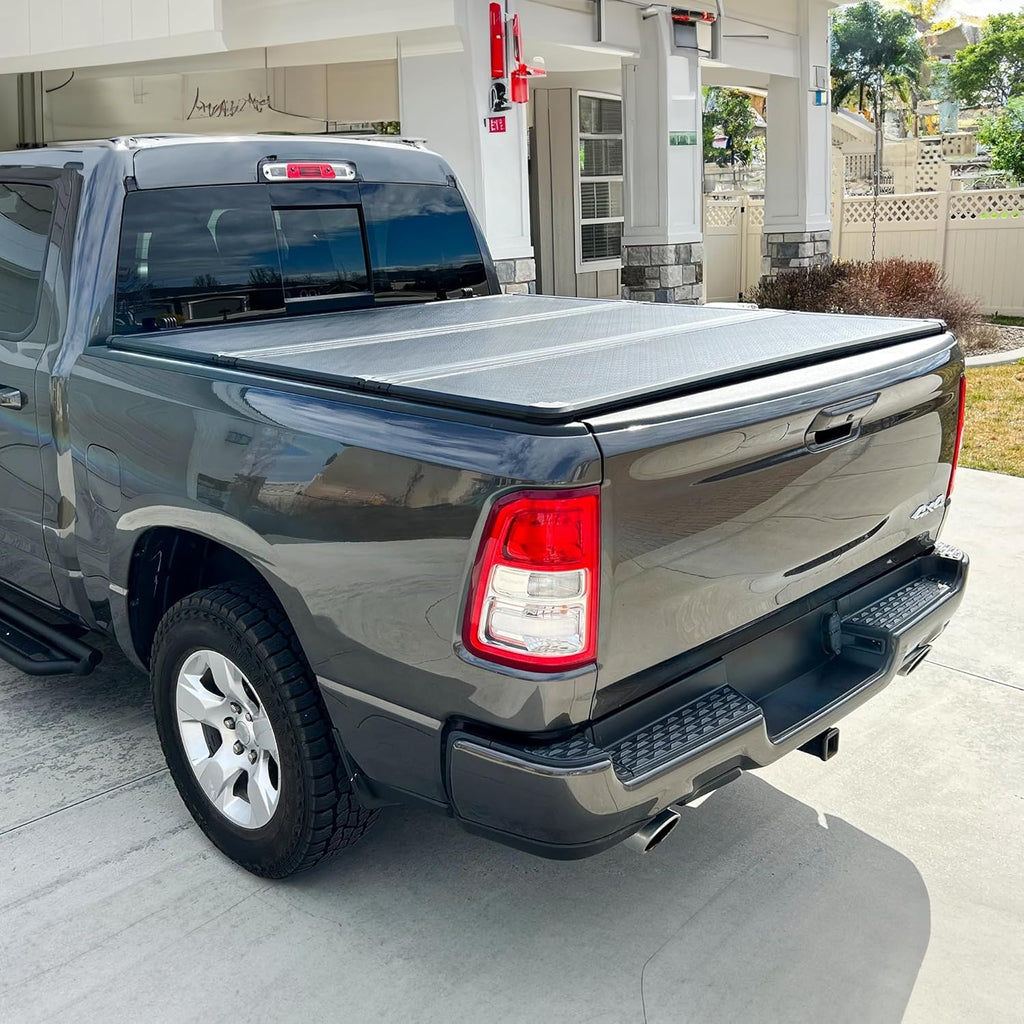 YITAMOTOR®  FRP Hard Tri Fold Truck Bed Tonneau Cover Fits for Toyota Tacoma 2024 5 ft Bed (Excl. Trail Edition) with Deck Rail System