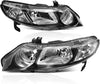 YITAMOTOR® Front Headlights for 2006-2011 Honda Civic Sedan 4Dr Black Housing Smoke Lens