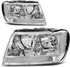 Conjunto de faros delanteros compatible con Grand Cherokee OE de 1999 a 2004, carcasa cromada, reflector transparente, lente transparente