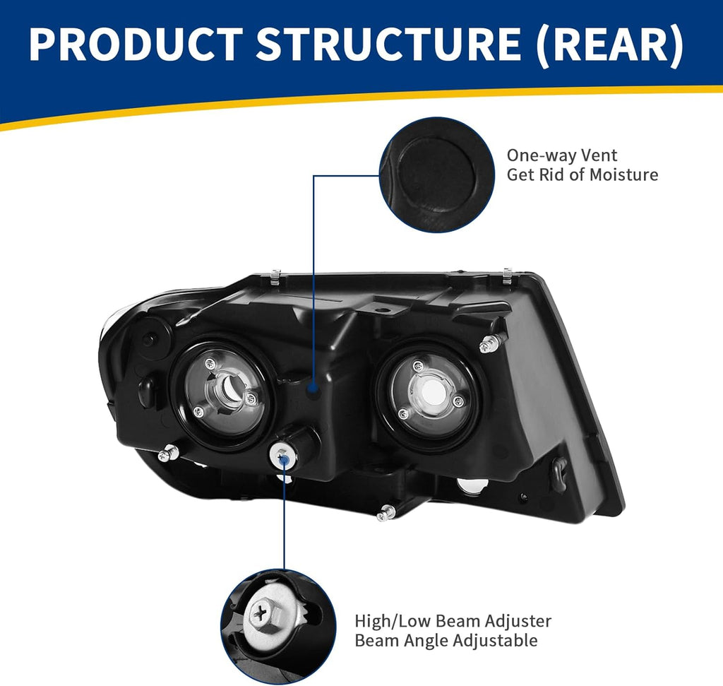 Conjunto de faros delanteros compatible con Grand Cherokee OE de 1999 a 2004, carcasa cromada, reflector transparente, lente transparente