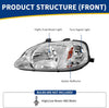 YITAMOTOR® Headlight Assembly Compatible with 1999 2000 Honda Civic Chrome Housing Headlamp 33151-S01-A02 33101-S01-A02