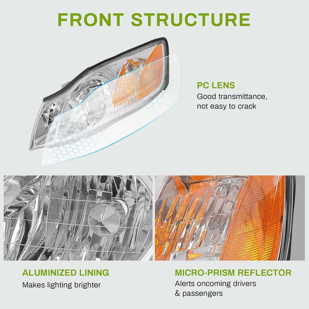 YITAMOTOR® Headlight Assembly Compatible with 2000-2004 Toyota Avalon Replacement Headlamp Chrome Housing Amber Reflector Clear Lens