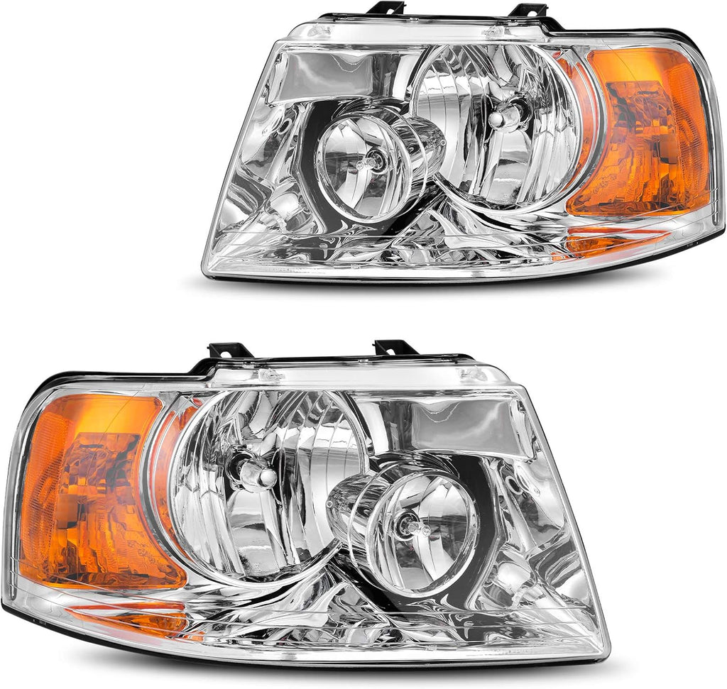 YITAMOTOR® Headlight Assembly Compatible with 2003 2004 2005 2006 Ford Expedition (Chrome Housing Clear Lens)