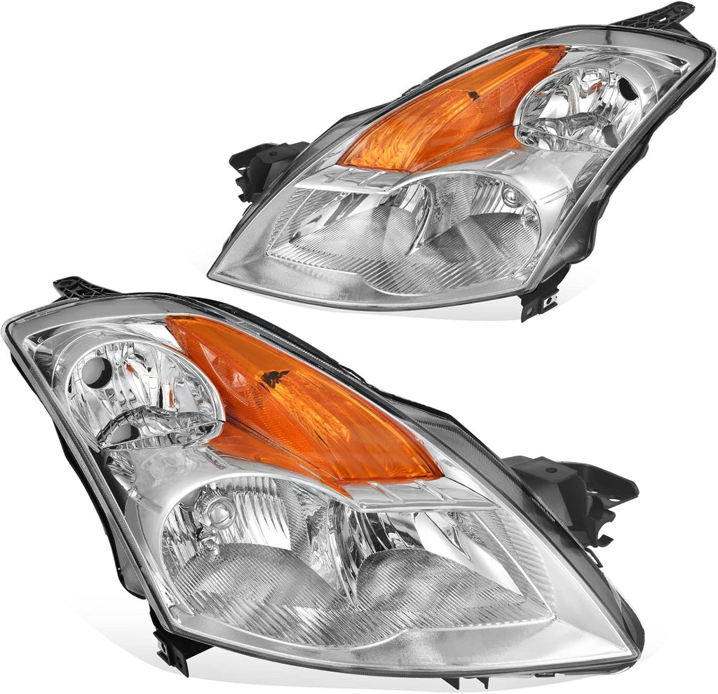 YITAMOTOR® Headlight Assembly Compatible with 2007-2009 Nissan Altima Sedan 4-door (Chrome Housing with Amber Reflector Clear Lens)