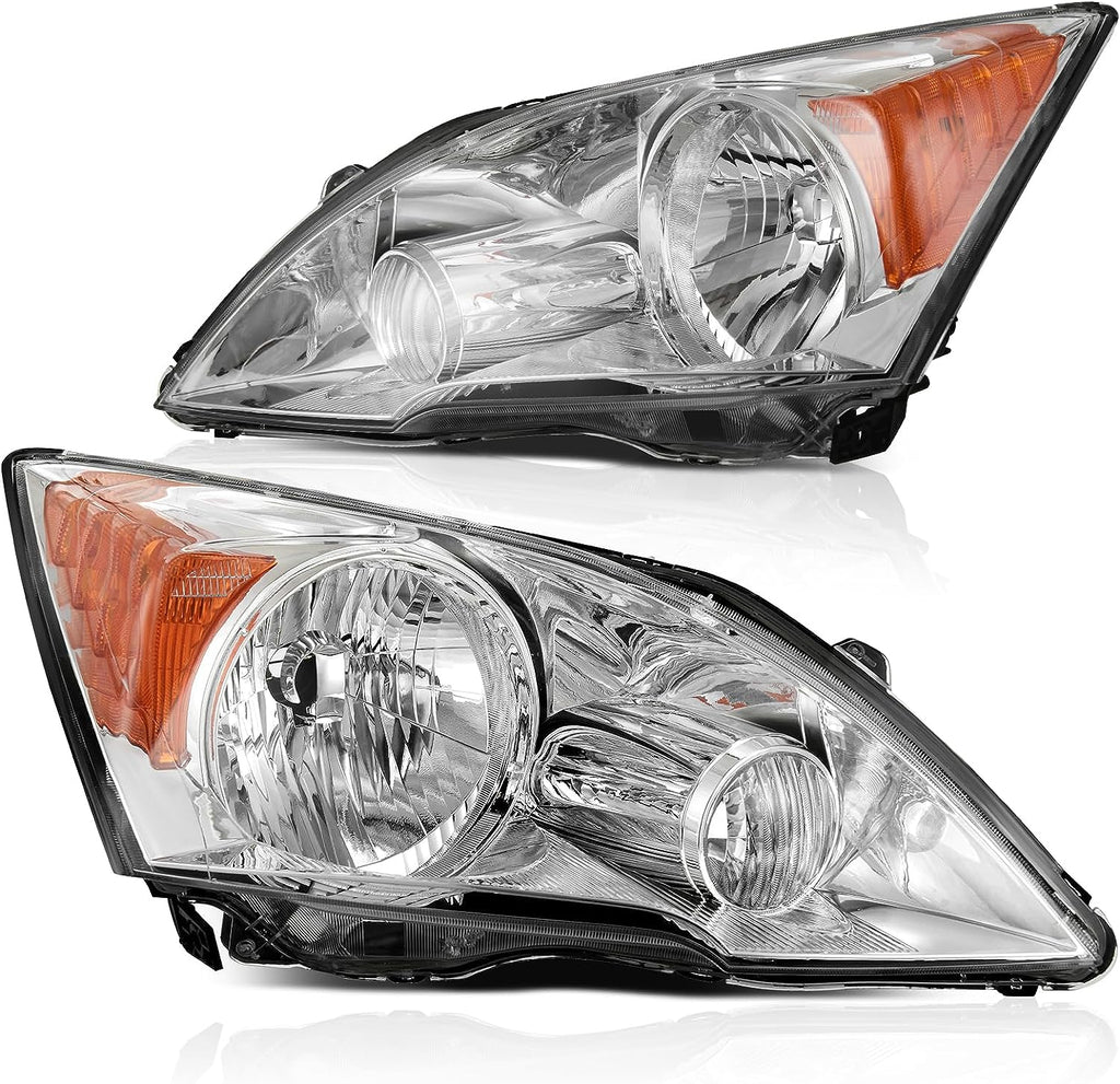 YITAMOTOR® For 2007-2011 Honda CRV CR-V Chrome Headlight Replacement Amber Corner Headlamps