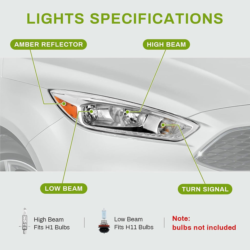 YITAMOTOR® Par para Ford Focus 2015-2018 Conjunto de faros delanteros Lámparas Izquierda+Derecha Cromo Ámbar