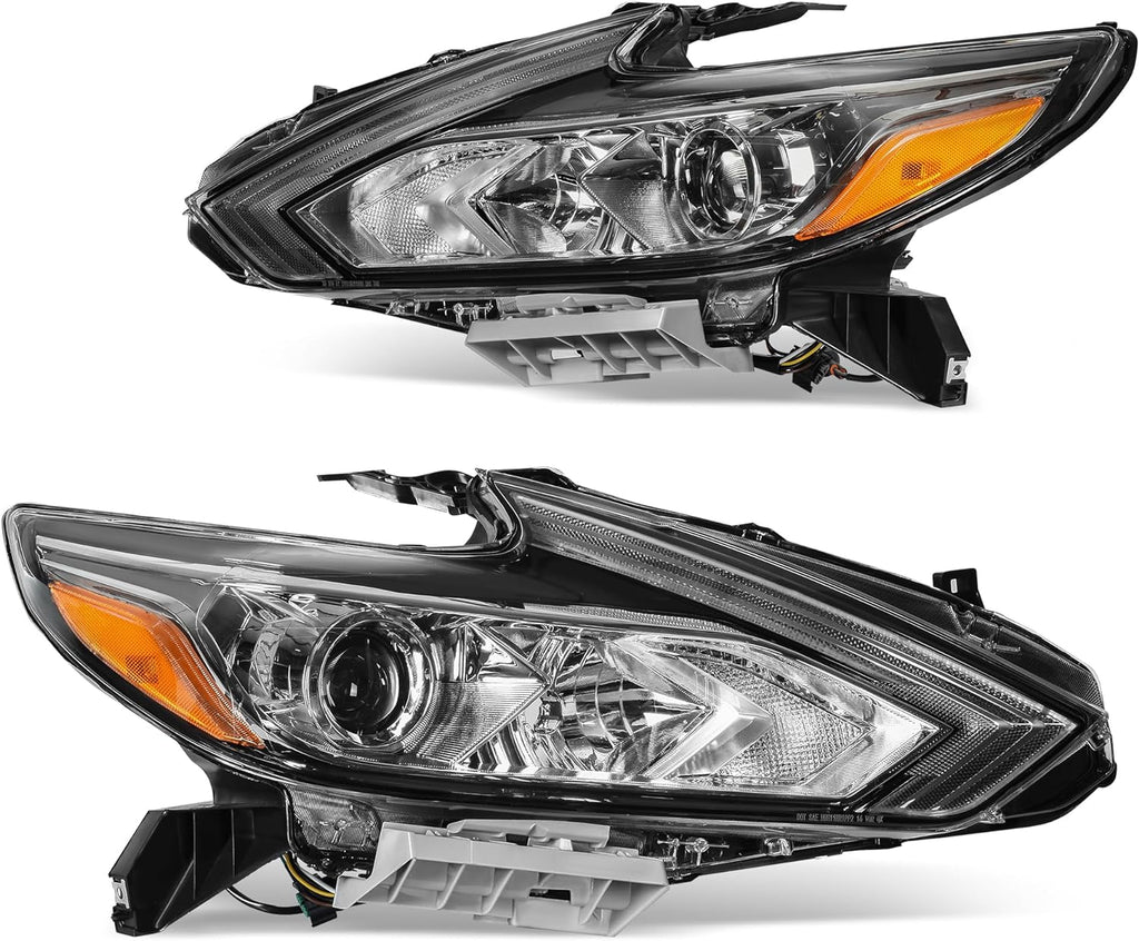 YITAMOTOR® Headlight Assembly Compatible with 2016-2018 Nissan Altima Replacement Headlamp Chrome Housing Left and Right Set