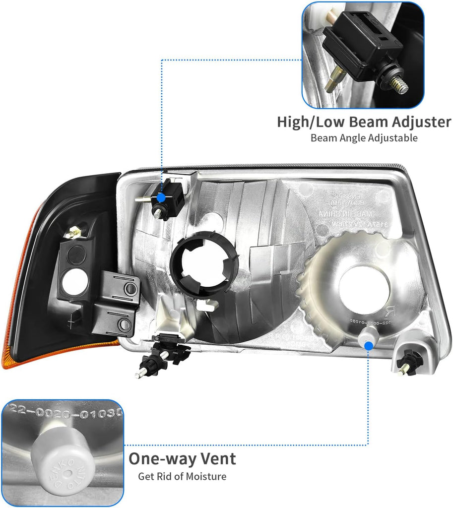 YITAMOTOR® Headlight Assembly Taillights Combo Compatible with Ford Ranger 2001-2005 Smoke Housing Replacement Headlights + Smoke Lens Tail Lights