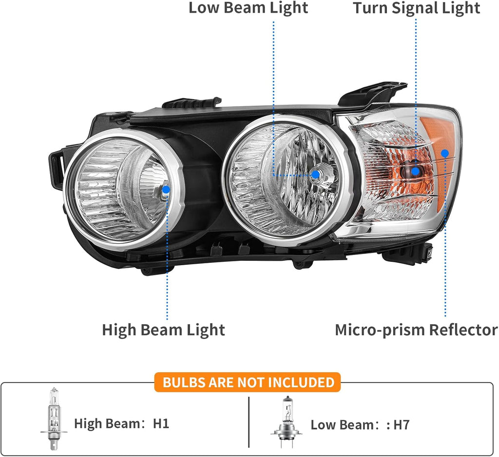 YITAMOTOR® Headlight Assembly Compatible with 2012-2016 Chevy Sonic Replacement Headlamp Black Housing Left and Right Set