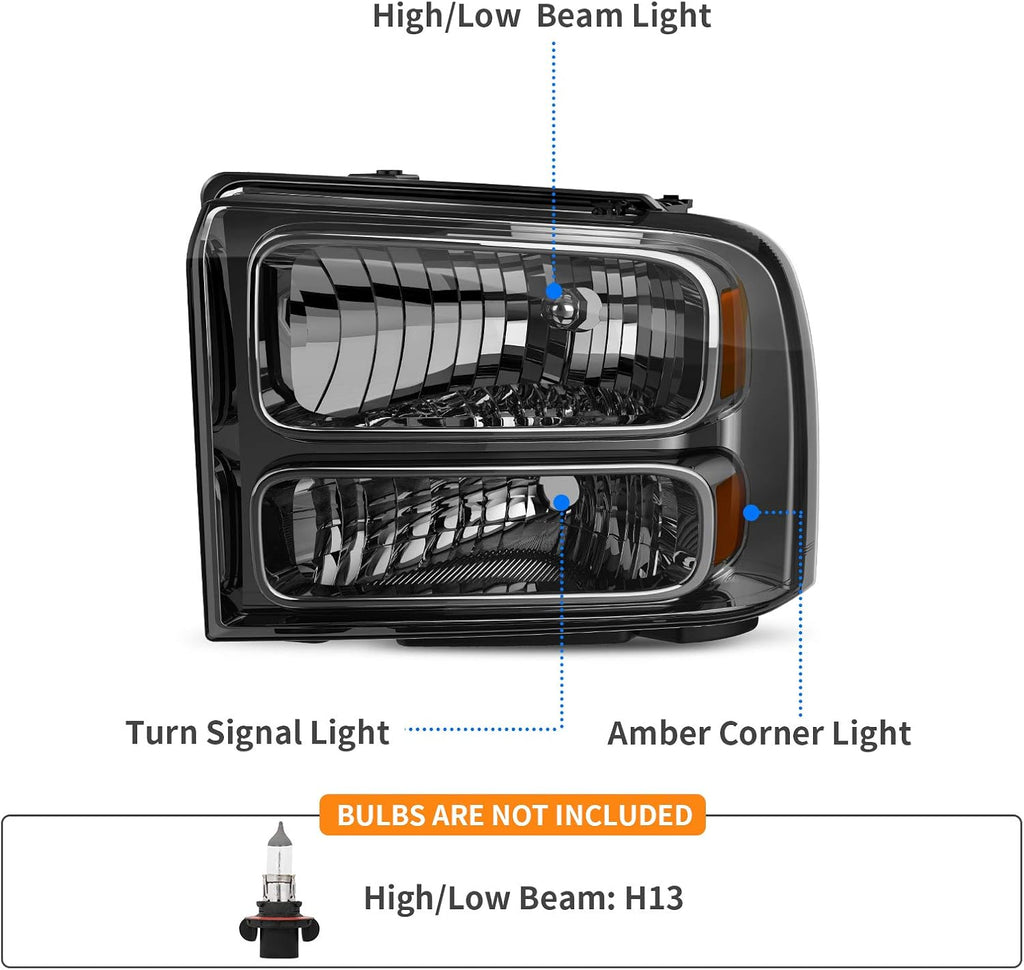 YITAMOTOR® 2005-2007 ford F250 F350 F450 F550 Super Duty/ 05 ford Excursion Conjunto de faros delanteros Carcasa ahumada