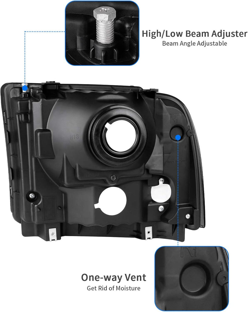 YITAMOTOR® Headlights Assembly Compatible with 2005-2007 Ford F250 F350 F450 F550 Super Duty/ 2005 Ford Excursion Chrome Housing Smoke Lens