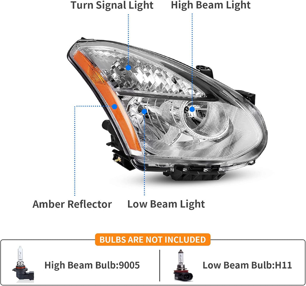 YITAMOTOR® Headlights Assembly Compatible with 2008-2013 Nissan Rogue Headlamp Replacement Pair Driver and Passenger Side