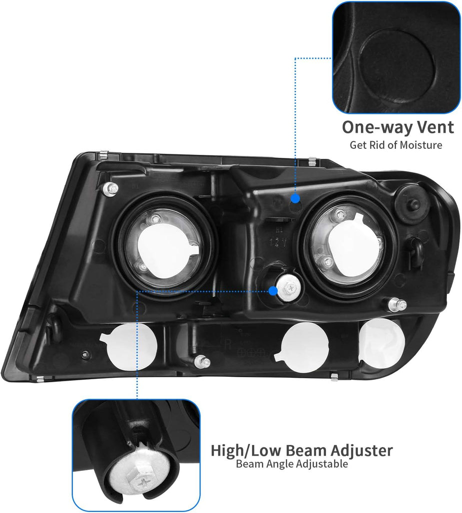 YITAMOTOR® Headlights Assembly Compatible with 1999 2000 2001 2002 2003 2004 Grand Cherokee Replacement OE Headlamp Amber Reflector Smoke Lens Driver and Passenger Side