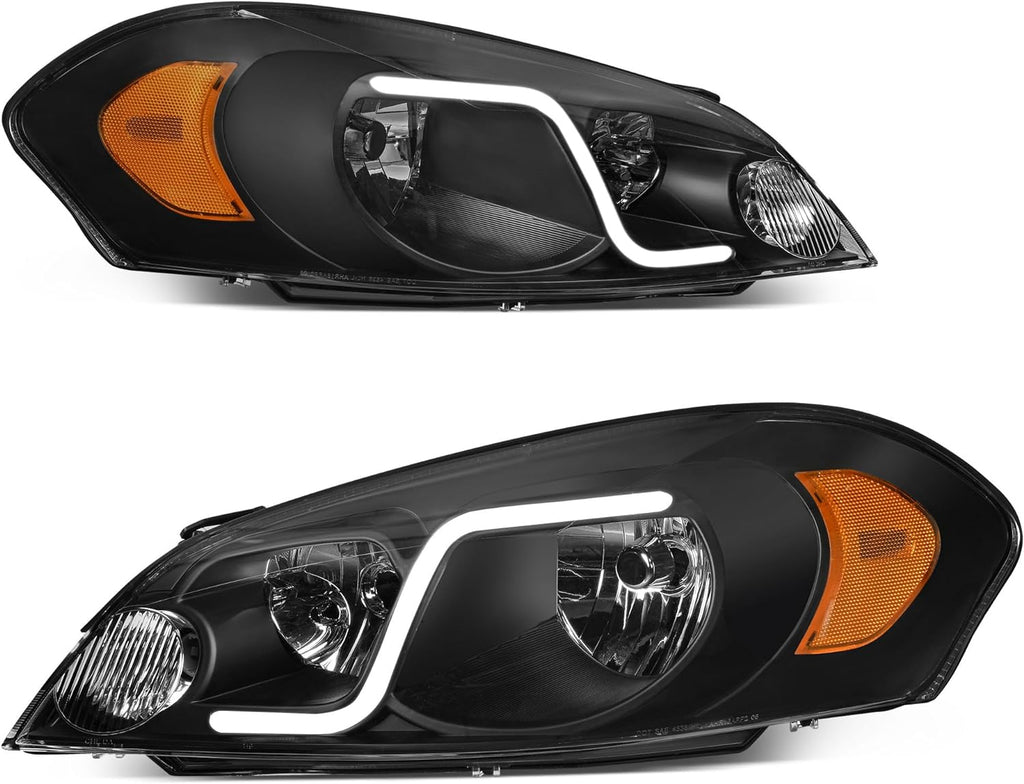 Conjunto de faros delanteros compatibles con Chevy Impala 2006-2013 / Chevrolet Impala Limited 14-16 / 06 07 Monte Carlo par de faros delanteros con carcasa negra