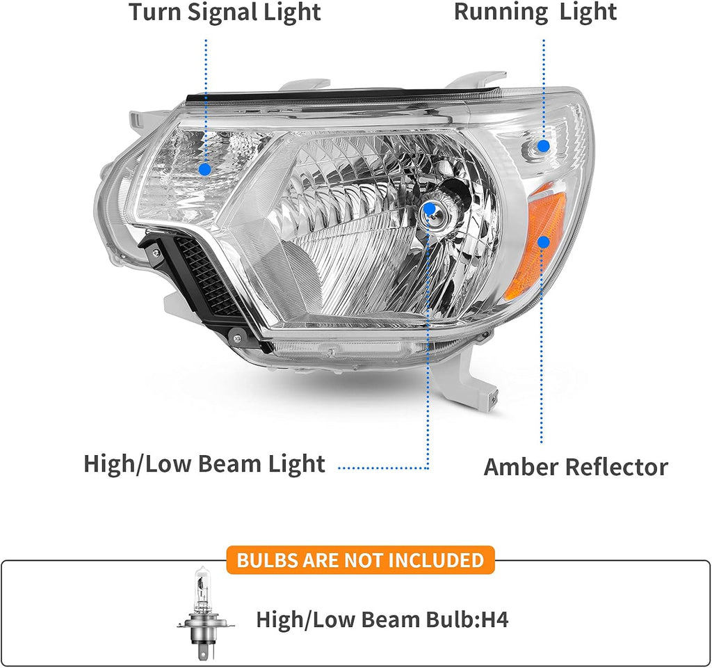 YITAMOTOR® Headlights Assembly Compatible with 2012-2015 Tacoma Headlamps Replacement Chrome Housing Pair Driver and Passenger Side