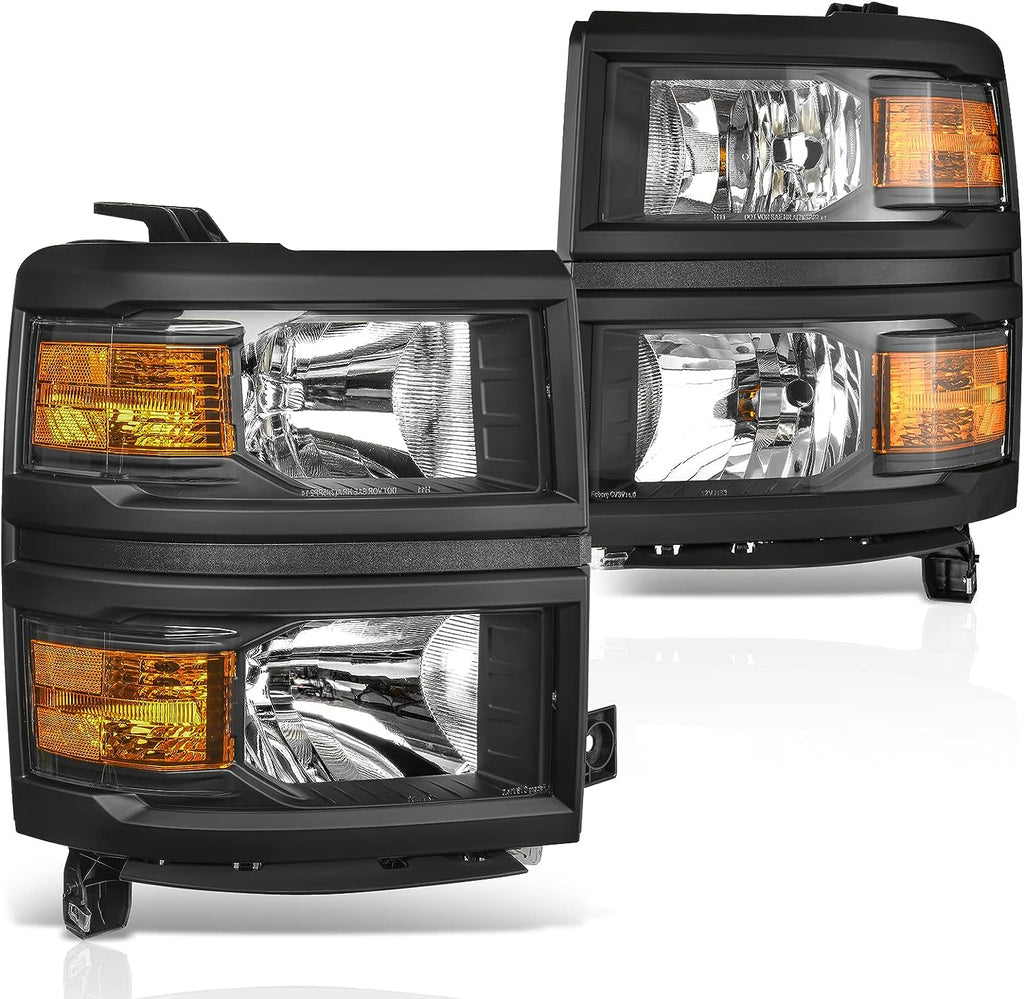 YITAMOTOR® For 14-15  Chevy Silverado 1500 Black Amber Corner Headlight Peplacement Headlamp