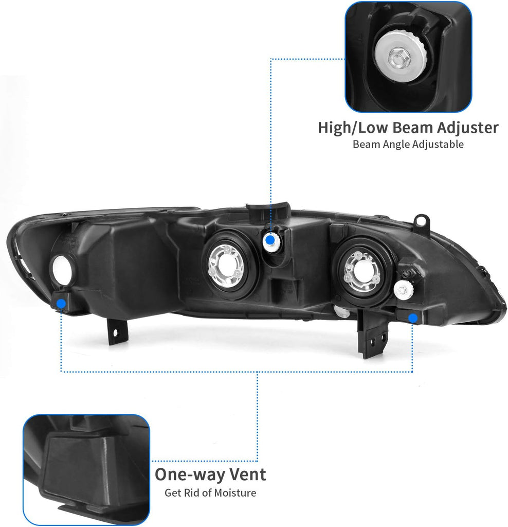 YITAMOTOR® Headlights Assembly Compatible with 1998-2002 Honda Accord Chrome Housing Headlamp