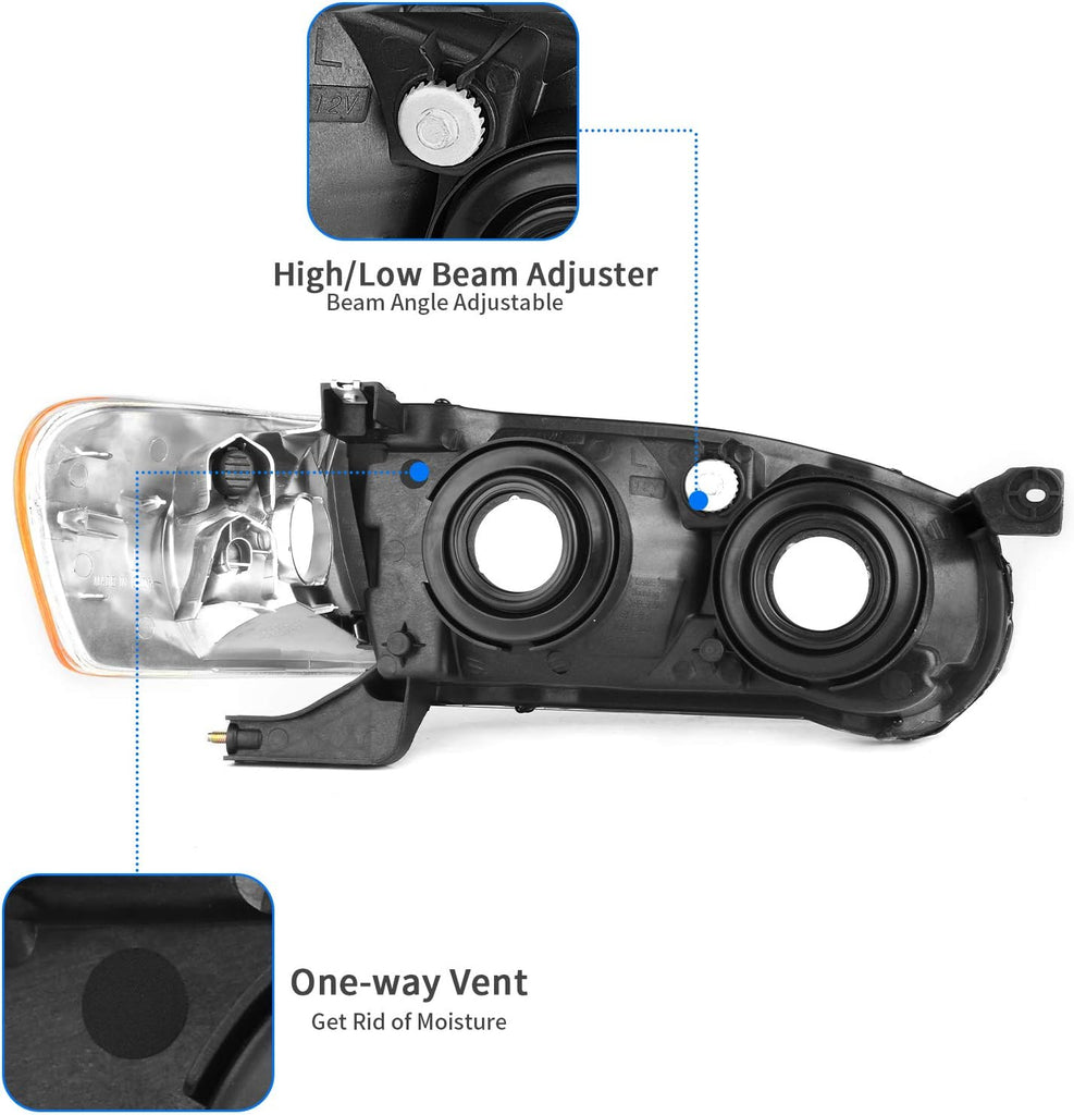 YITAMOTOR® Headlights Assembly Compatible with Toyota Corolla 2001 2002 OE Headlamp Chrome Housing Clear Lens Amber Reflector