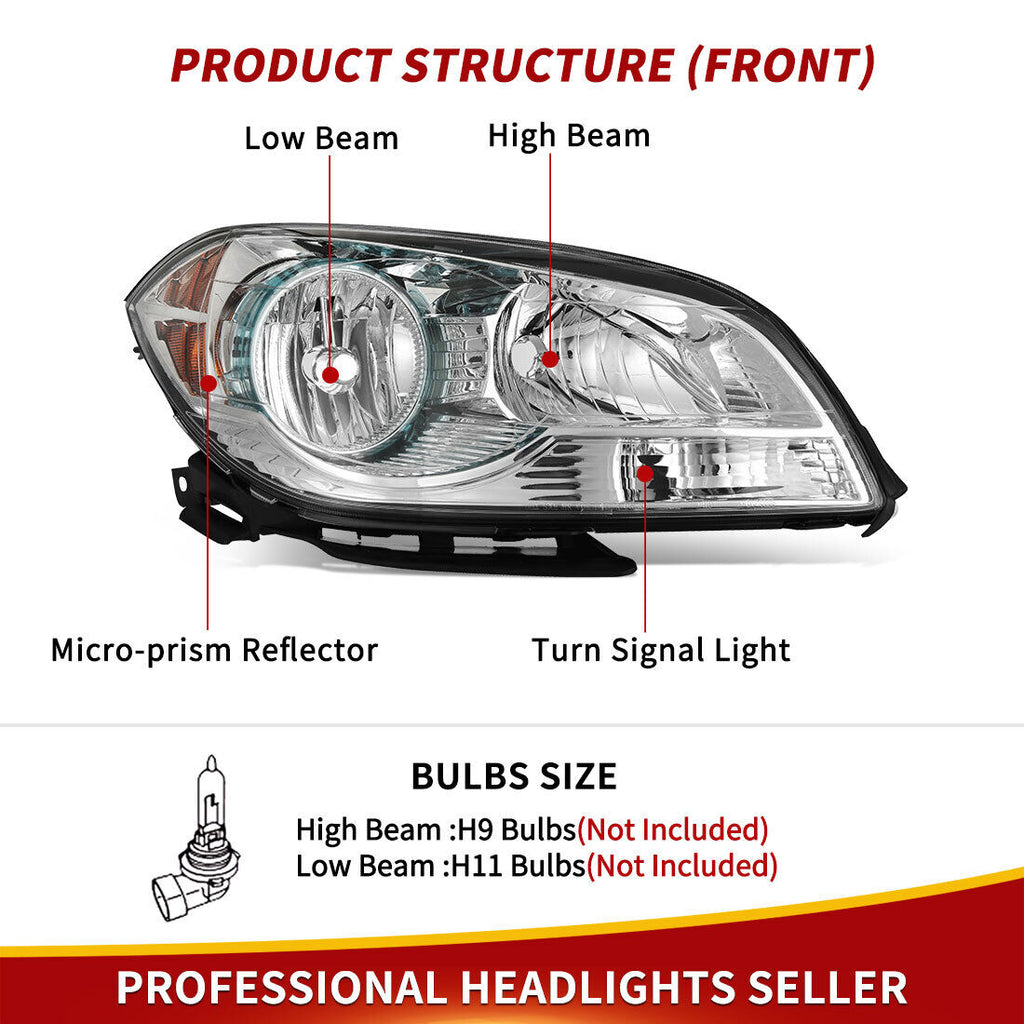 YITAMOTOR® para 2008-2012 Chevy Malibu faros halógenos cromados conjunto de faros delanteros 08-12