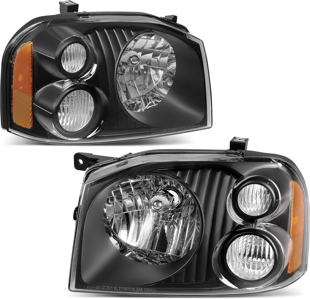 YITAMOTOR®  Headlights Assembly Headlamps Compatible with 2001-2004 Nissan Frontier Pair Passenger and Driver Side Black Housing Amber Reflector