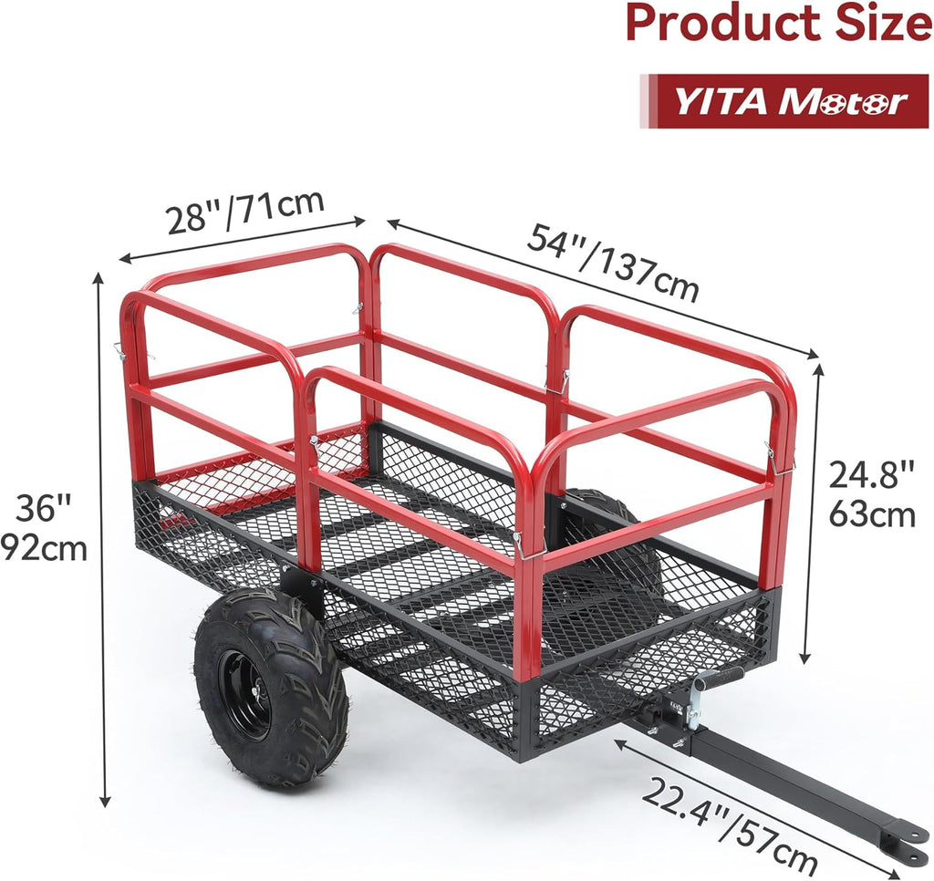 YITAMOTOR® Heavy Duty ATV Trailer Dump Cart Tow Behind, 1500lbs 15 Cubic Feet, Yard Garden Trailer Pull Behind Dump Trailer for Lawn Mower Tractor