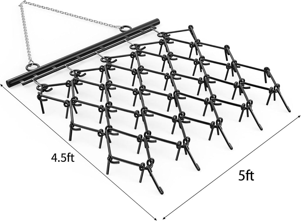 YITAMOTOR® 5 x 4.5 FT Heavy Duty Drag Harrow 1/2" Tines for ATV, UTVs, Lawn Tractors Leveling, Grading, Pastures, Breaking up Soil, BLACK