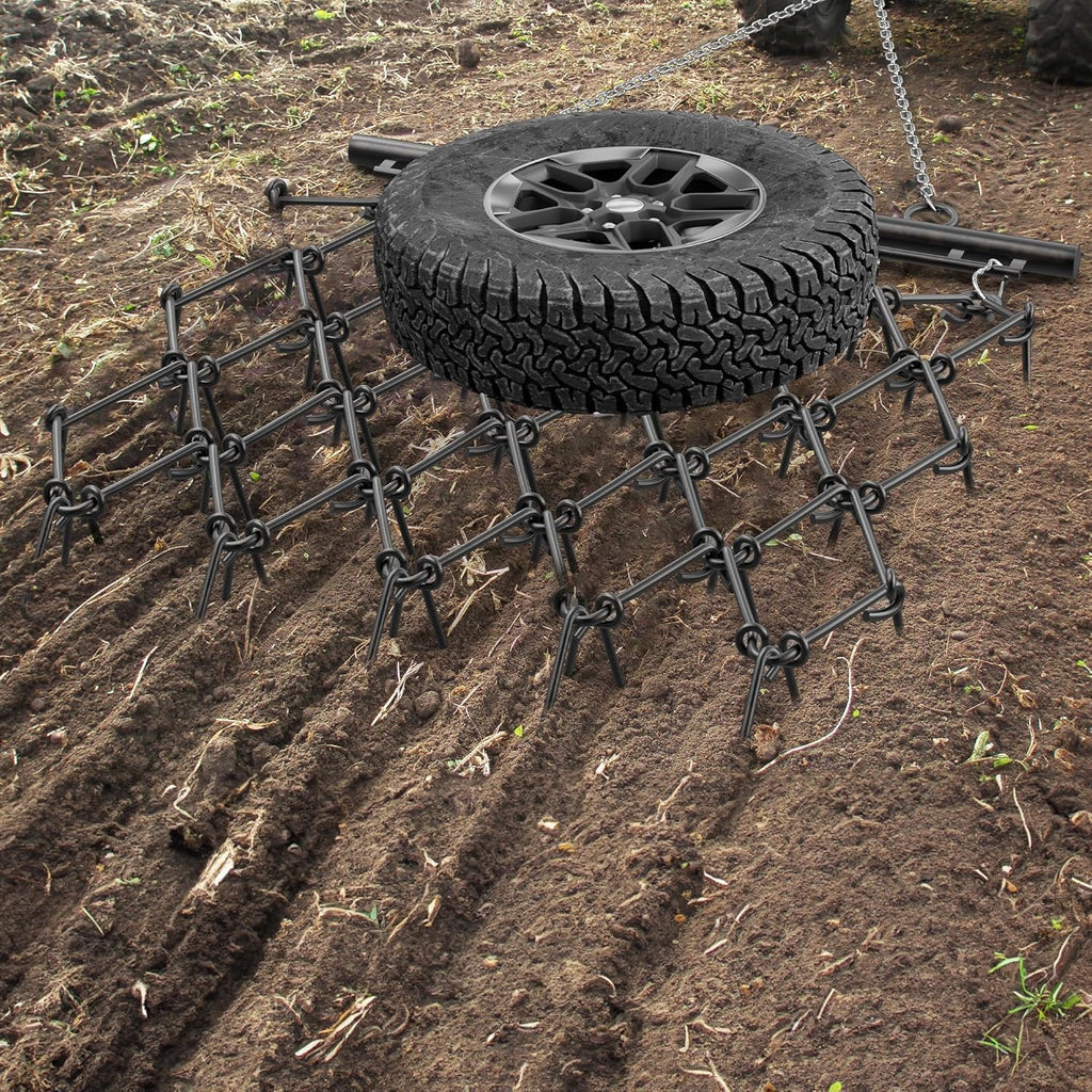 YITAMOTOR® 5 x 4.5 FT Heavy Duty Drag Harrow 1/2" Tines for ATV, UTVs, Lawn Tractors Leveling, Grading, Pastures, Breaking up Soil, BLACK