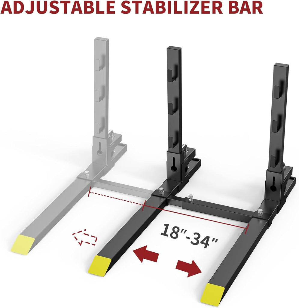 YITAMOTOR® 60" 4000 lbs Heavy Duty Pallet Forks with Adjustable Stabilizer Bar with Anti-roll Bar for Tractor Bucket Loader Skid Steer