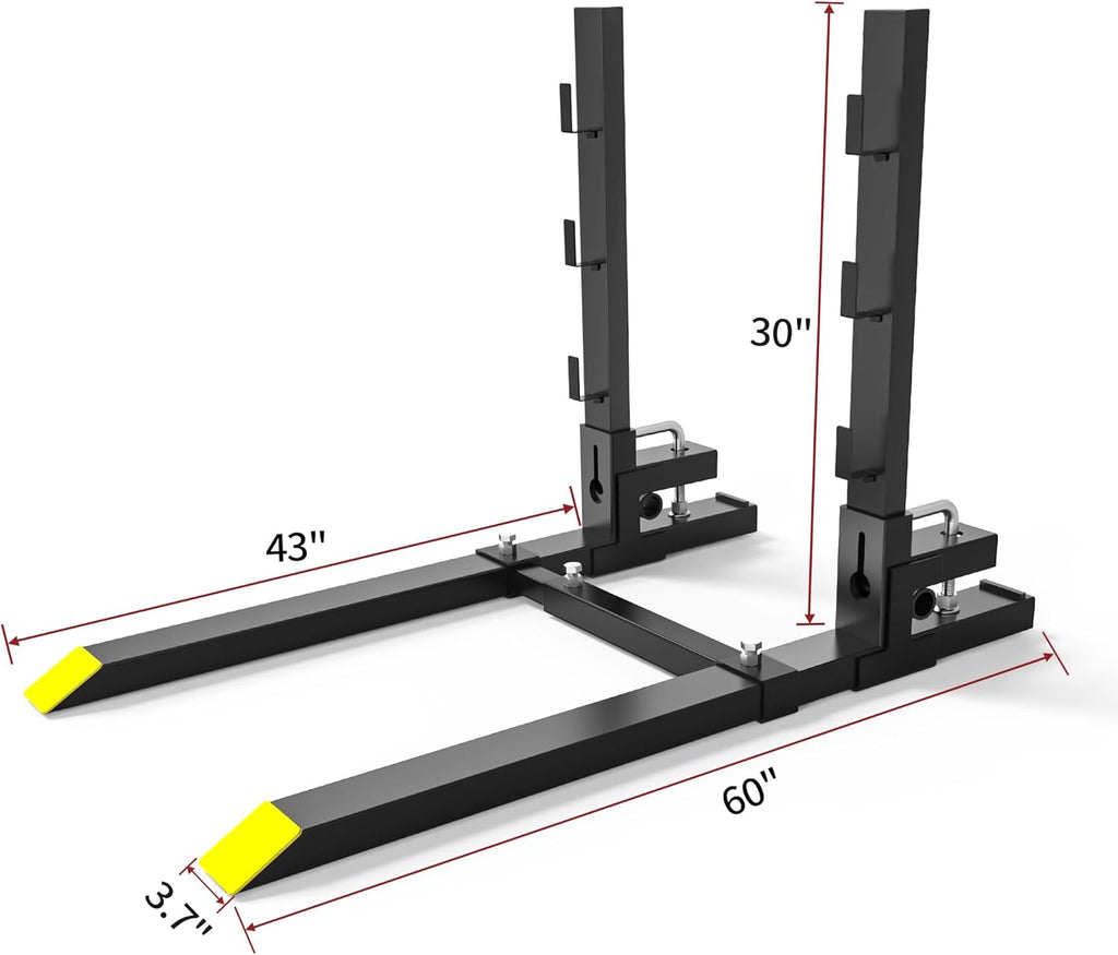 YITAMOTOR® 60" 4000 lbs Heavy Duty Pallet Forks with Adjustable Stabilizer Bar with Anti-roll Bar for Tractor Bucket Loader Skid Steer