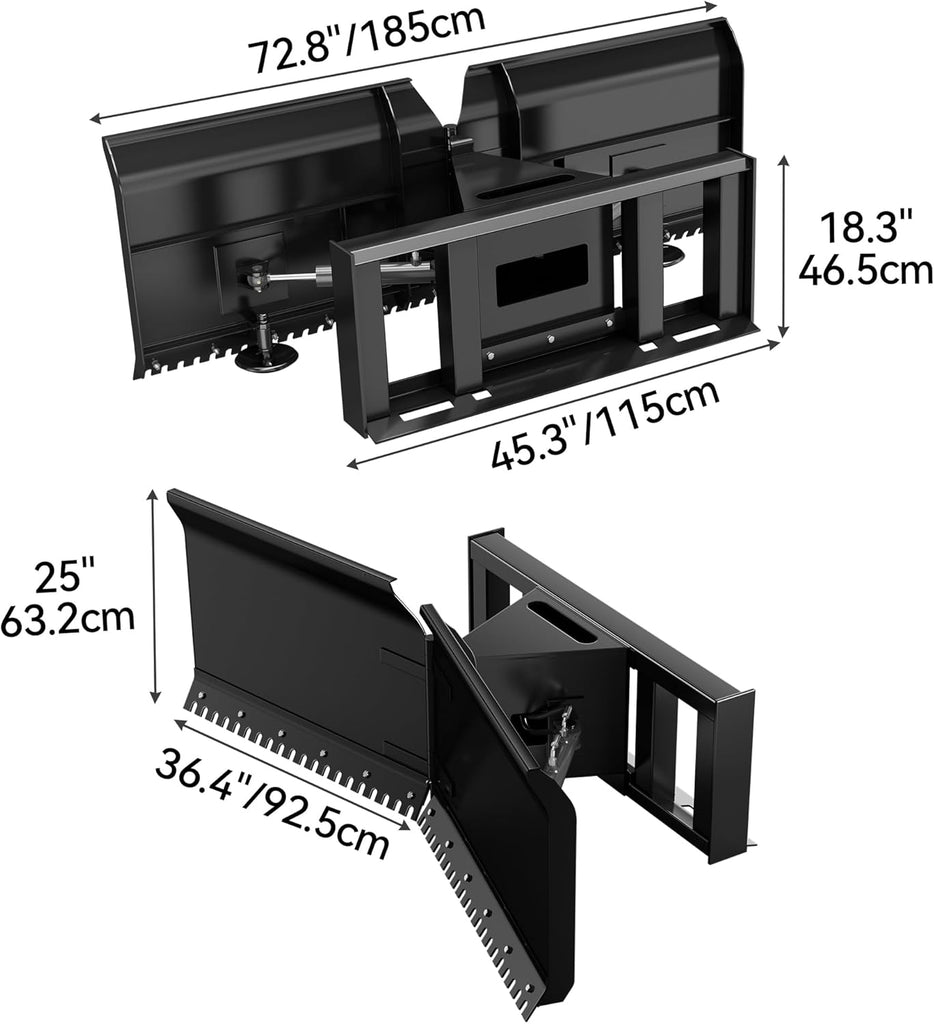 YITAMOTOR®  74" Hydraulic Skid Steer Dozer Blade, Universal Skid Steer Attachment, Adjustable, Hydraulic Dozer Blade with Spring Shocks for Efficient Debris and Snow Management