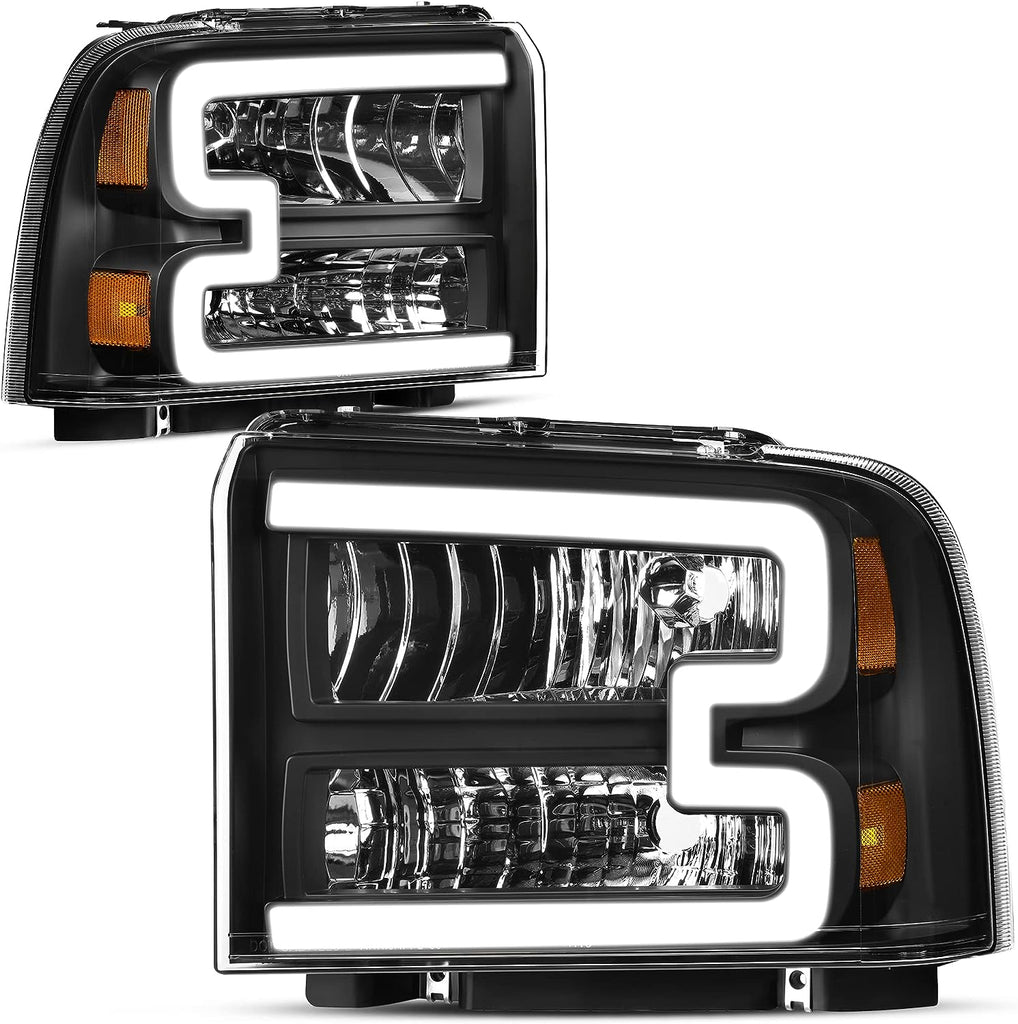 YITAMOTOR® Conjunto de faros delanteros LED DRL para Ford F-250 F-350 F-450 F-550 Super Duty 2005-2007 / Ford Excursion 2005 Par de repuesto de faros delanteros con carcasa negra