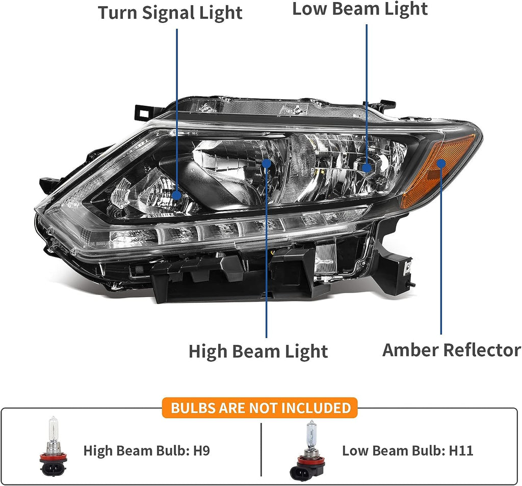 YITAMOTOR® Par delantero LED DRL Faros delanteros izquierdo derecho apto para faro Nissan Rogue 2014-2016