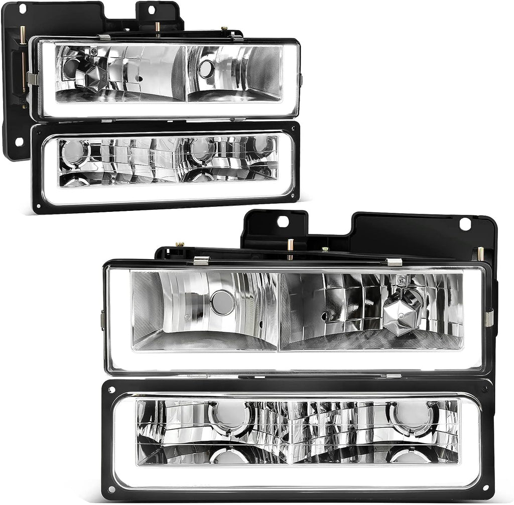 YITAMOTOR® Conjunto de faros delanteros LED compatible con Chevy C/K 1500 2500 3500 / Suburban/Tahoe/GMC Yukon 1990-1999 con luz diurna