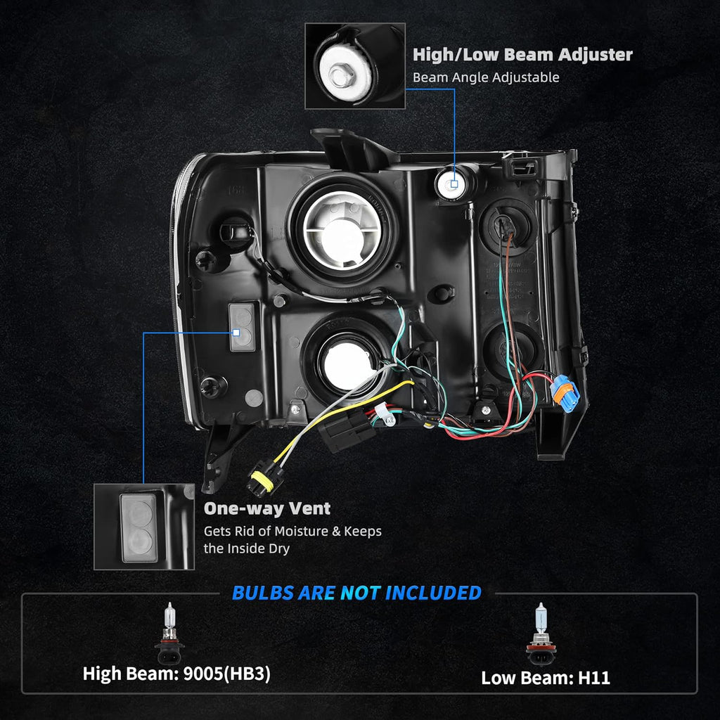 Para 2007-2013 GMC Sierra 1500 2500HD 3500HD LED DRL faros negros par de lámparas