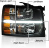 Conjunto de faros delanteros LED DRL compatible con Chevy Silverado 2007-2013 2007-2013 par de faros delanteros con carcasa negra y reflector ámbar