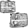 Conjunto de faros delanteros LED DRL compatible con Chevy Silverado 2007-2013 2007-2013 par de faros delanteros con carcasa cromada y reflector ámbar