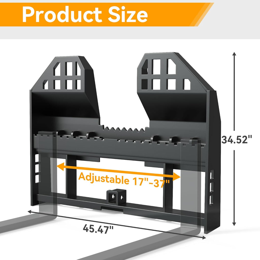 YITAMOTOR® 45" Pallet Fork Frame, 4000lbs Skid Steer Pallet Fork Frame for Kubota Bobcat Skid Steer Quick Tach Loaders Tractors, 2" Receiver Hitch