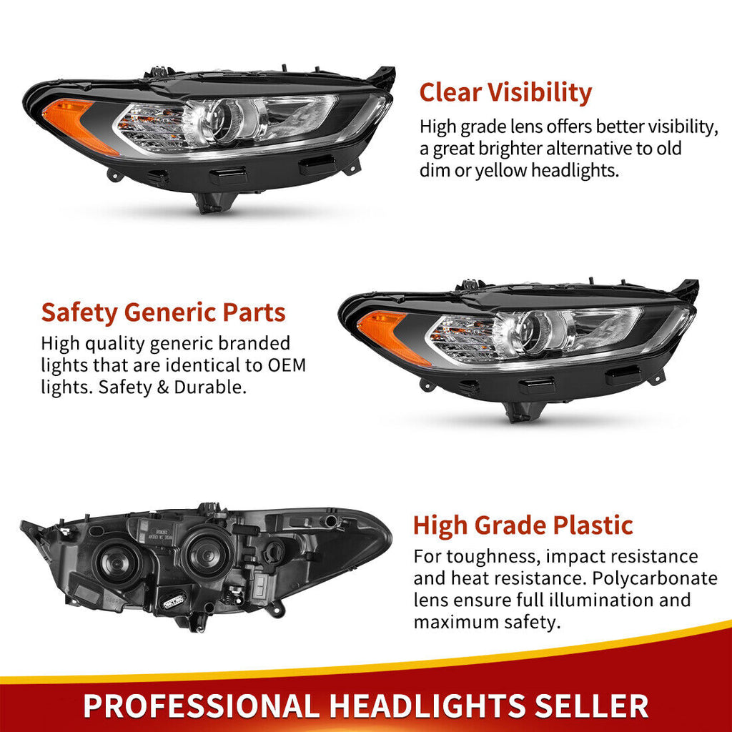 Faros delanteros proyectores del lado del pasajero YITAMOTOR® para faros delanteros Ford Fusion 2013-2016 con bombilla