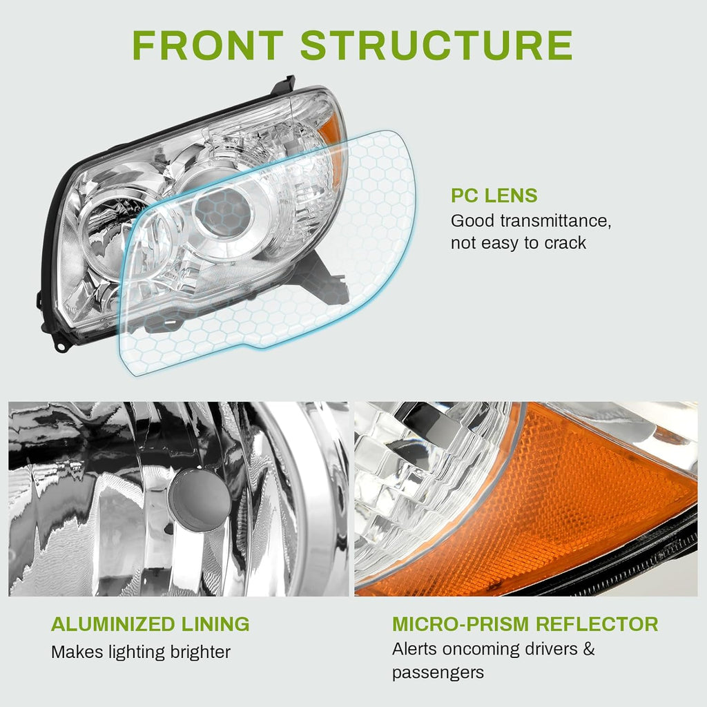 Conjunto de faros delanteros para proyector compatible con 4Runner SR5 2006 – 2009/modelos Limited 2006 – 2009, par de faros incluidos con bombilla de luz baja.