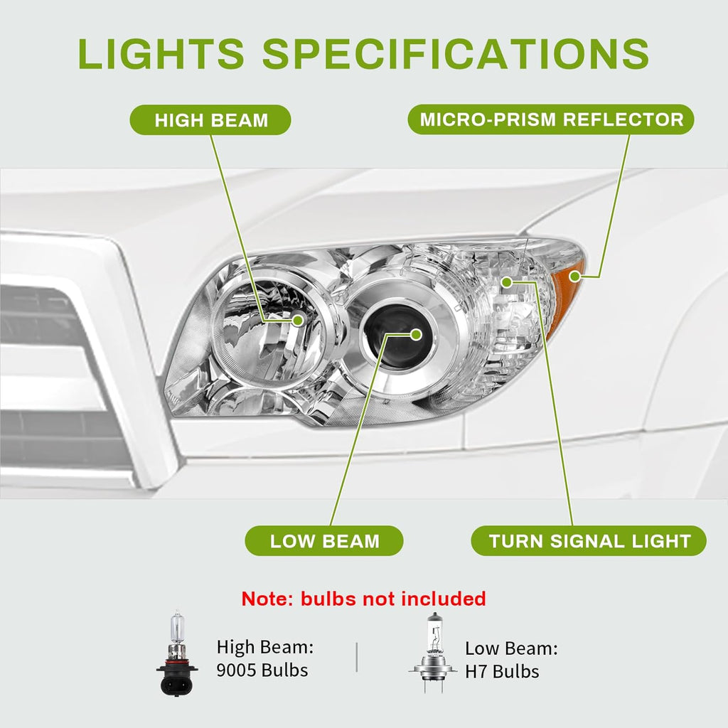 Conjunto de faros delanteros para proyector compatible con 4Runner SR5 2006 – 2009/modelos Limited 2006 – 2009, par de faros incluidos con bombilla de luz baja.