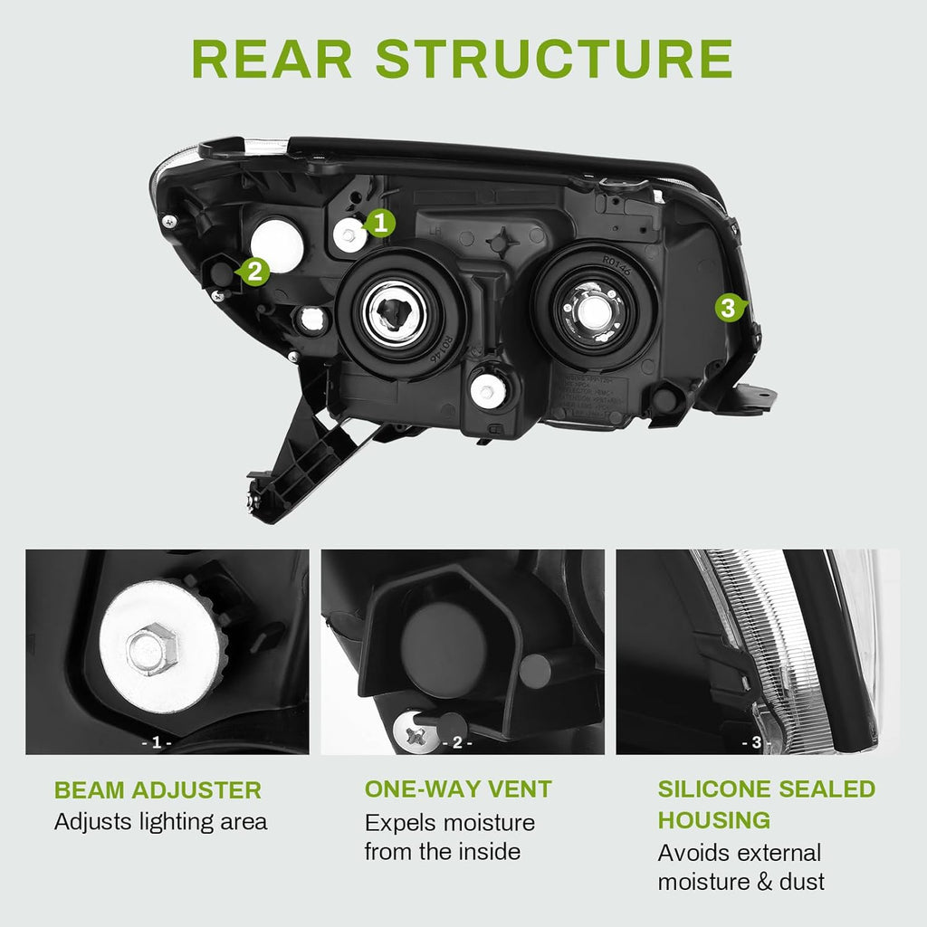 Conjunto de faros delanteros para proyector compatible con 4Runner SR5 2006 – 2009/modelos Limited 2006 – 2009, par de faros incluidos con bombilla de luz baja.