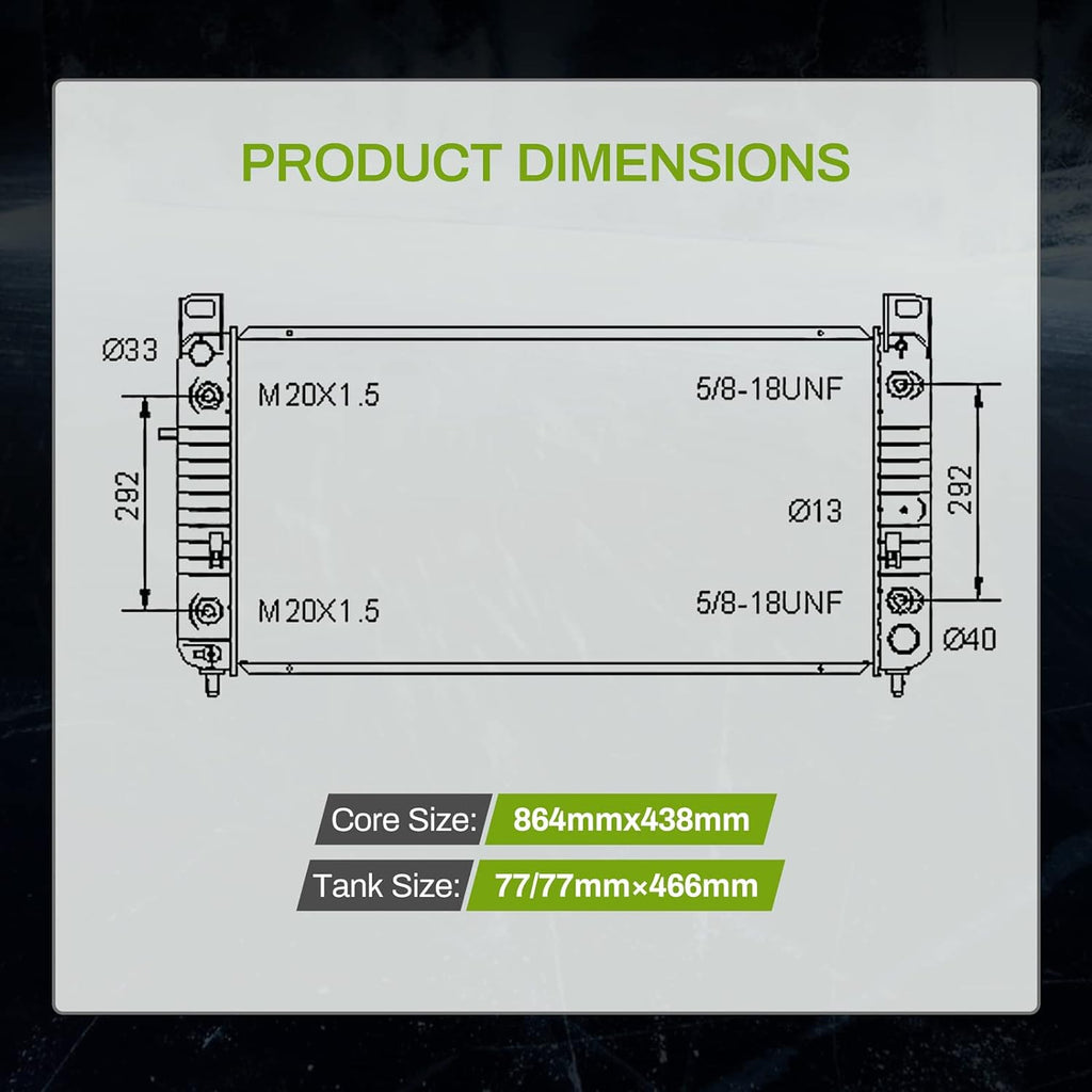 Radiador de 34 pulgadas compatible con Chevy Silverado Suburban Avalanche GMC Yukon Sierra Tahoe Escalade Hummer H2 ATRD1001