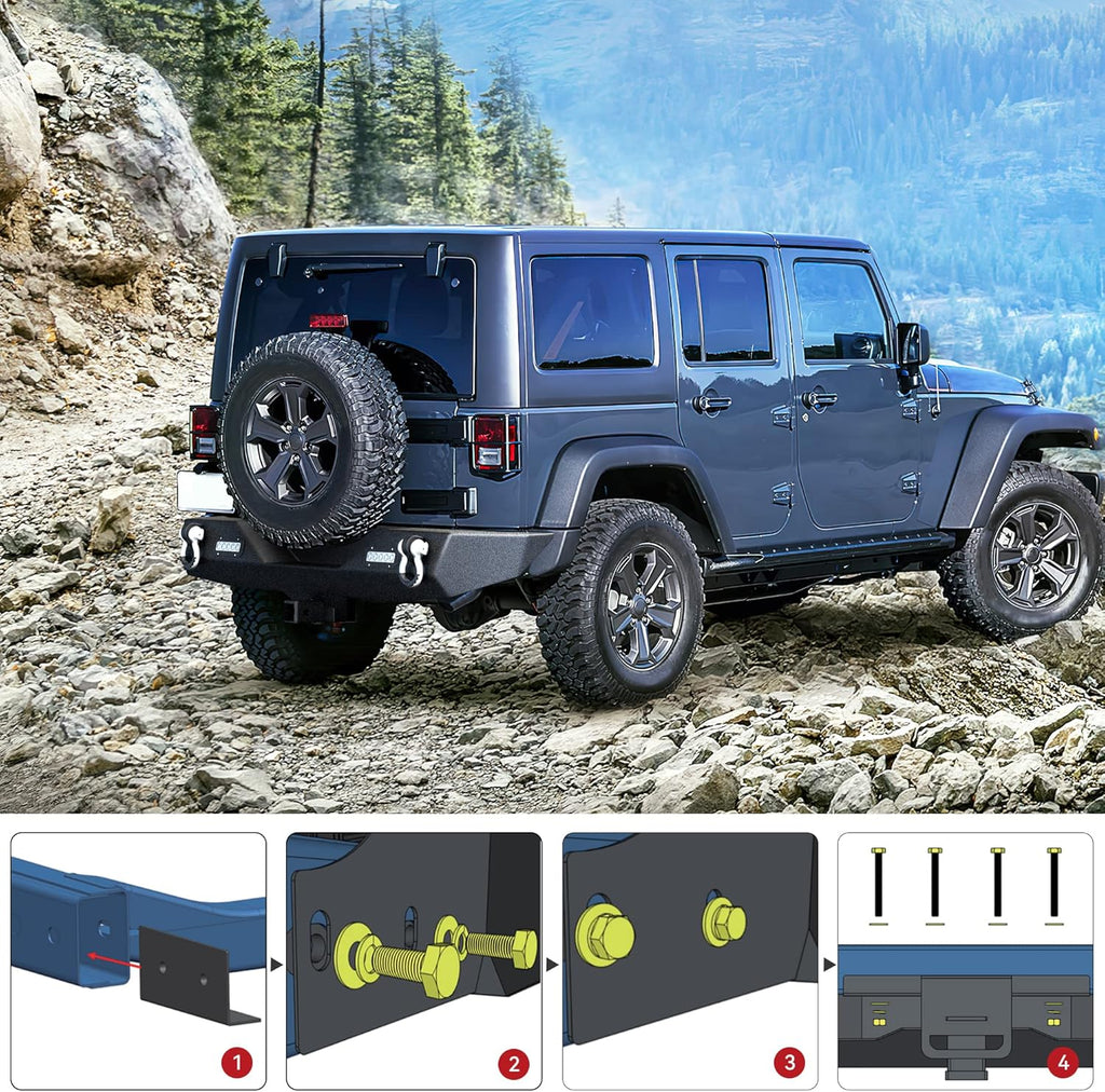 YITAMOTOR® Rear Bumper For 07-18 Jeep Wrangler JK and JK Unlimited with Built-in Led lights & D-rings