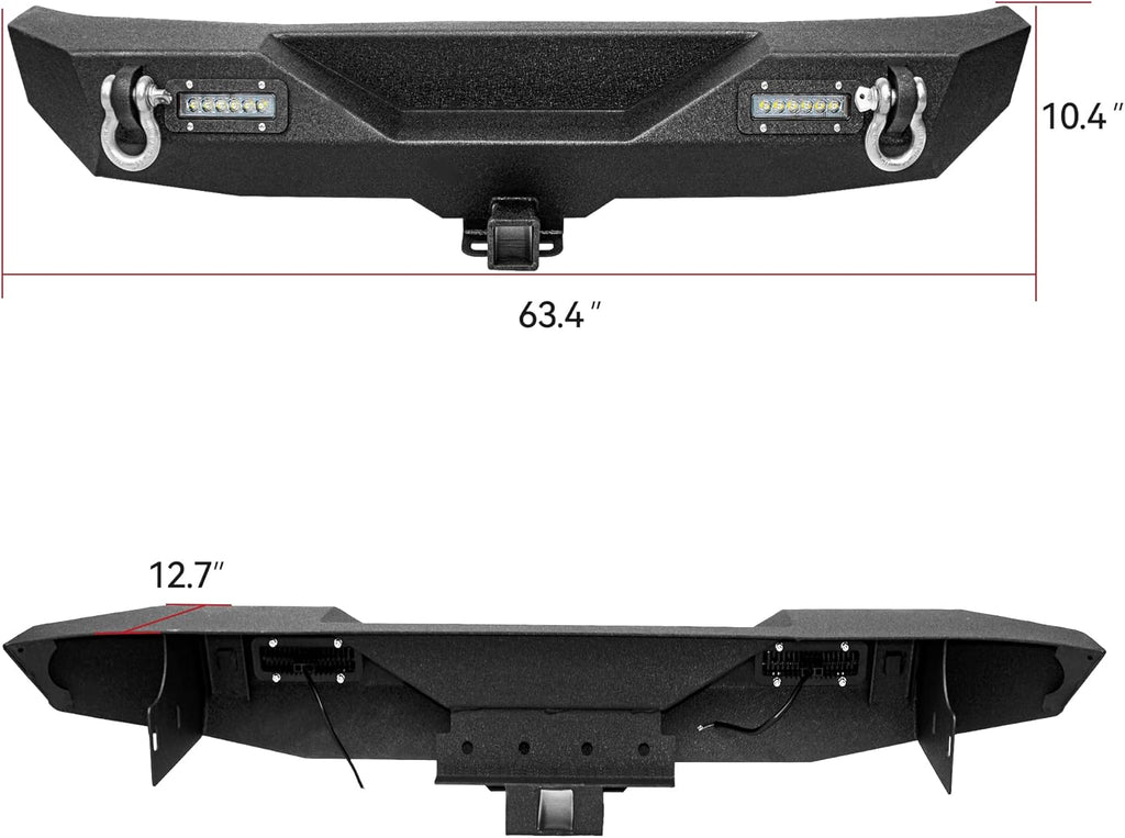 YITAMOTOR® Rear Bumper For 07-18 Jeep Wrangler JK and JK Unlimited with Built-in Led lights & D-rings