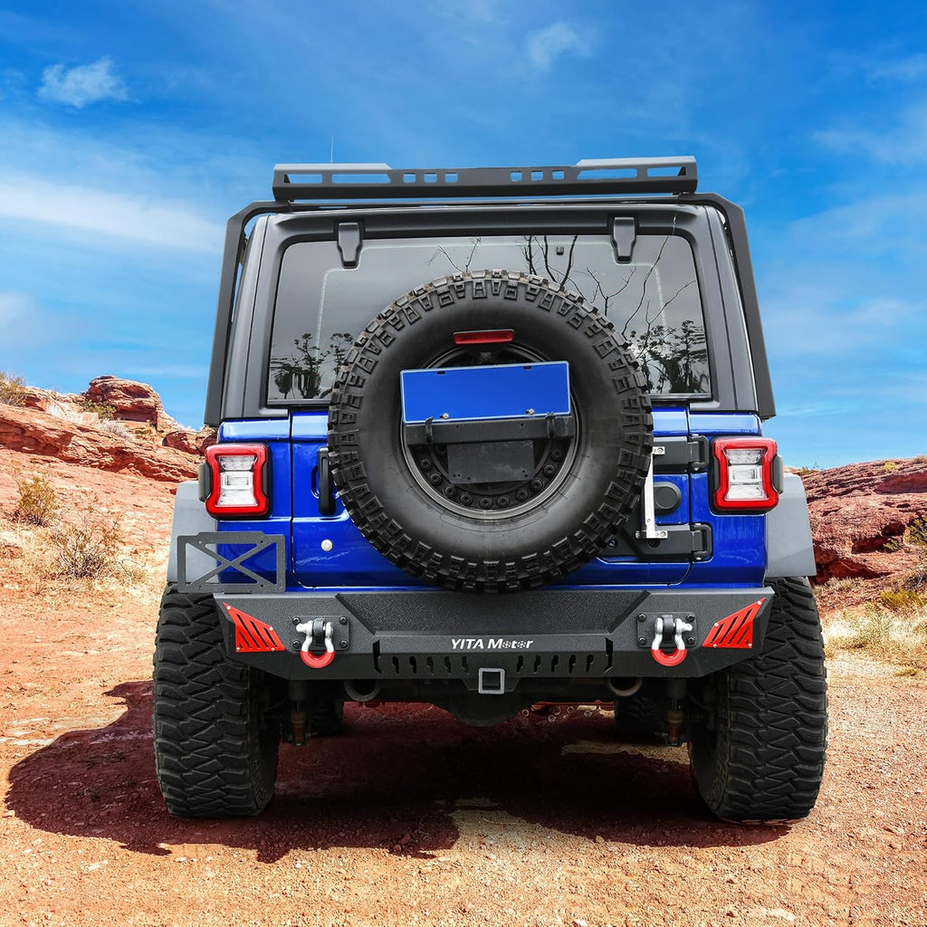 YITAMOTOR® Rear Bumper Compatible with 2018-2024 Jeep Wrangler JL & JL Unlimited (2/4 Doors), w/ 2" Hitch Receiver & 2 x D-Rings & License Plate Bracket